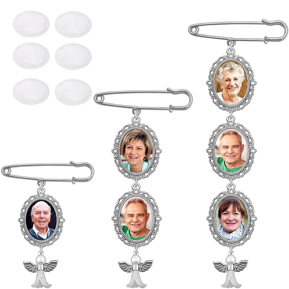 8469 3 Sets Wedding Bouquet Photo Charms, DIY Bouquet Picture Charm Pin